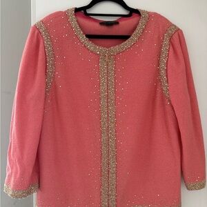 St. John Coral Beaded Knit Cardigan